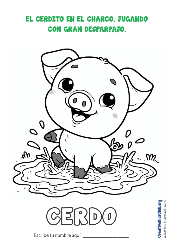 colorea-el-cerdito-en-el-charco